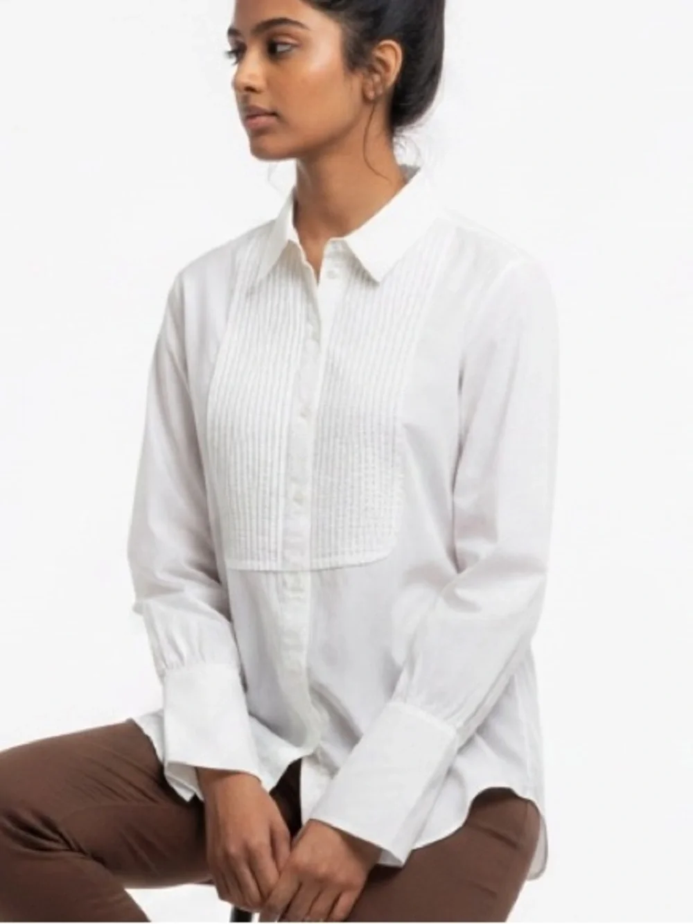 Luisa Cerano White Tuxedo Stye Button Down
